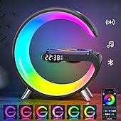お買い得  スマートライト-リズムRGBICライトバーLEDスマートライトBluetoothスピーカーアラームクロック調光可能ウェイクアップライトアラームクロックワイヤレス充電テーブルランプ