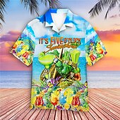 economico Uccelli &amp; Animali-Per uomo Alfabetico Pappagallo Spiaggia Camicia Camicia hawaiana Camicia Aloha Manica corta Camicia Collo ripiegabile Tropicale Di tendenza Hawaiano Informale Hawaiano Per eventi Bianco Blu Azzurro