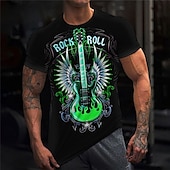 cheap Skull &amp; Bone-Music Festival Men&#039;s Graphic Guitar Musical Instrument T Shirt Tee Short Sleeve T shirt 3D Print Crew Neck Shirt Vintage Fashion Designer Outdoor Casual Daily Red Blue Green Spring &amp; Summer Clothing