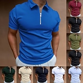 levne Pánské klasické polo-Pánské Polo na zip Golfová košile Dovolená Ležérní Čtvrtletní zip Krátký rukáv Módní Pevná barva Bez vzoru Klasika Léto Běžný Černá Bílá Námořnická modř Královská modř Bleděmodrá Polo na zip