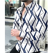 ieftine Model 3D-Bărbați Geometrie Cămașă Manșon Lung Modă Șic Stradă Designer În aer liber Casual Zilnic Toamna iarna Răsfrânt Imprimeu Buton în jos Alb Bleumarin Albastru piscină Mov Auriu