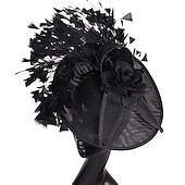 billige Coiffer-fascinators Sinamay Bryllup Kentucky Derby cocktail Retro Rød Brude Med Fjær Blomster Hodeplagg Hodeplagg