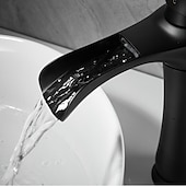 cheap Classical-Waterfall Basin Sink Mixer Faucet Black, Tall Bathroom Taps Single Handle One Hole with Hot and Cold Hose Vessel Water Tap Deck Mounted