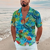 abordables Impression océan-Homme Tropical Poissons Monde sous marin Chemise Chemise hawaïenne Chemise Camp Manche Courte Chemise Col rabattu Mode Design Décontractées Extérieur Plein Air Casual Mer bleue Noir bleu marine 3D