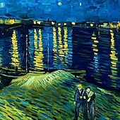 levne Reprodukce slavných obrazů-ruční olejomalba plátno umělecká dekorace na stěnu van Gogh dojem slavný obraz hvězdná obloha nad rhonou pro domácí výzdobu válcovaný bezrámový nenatažený obraz