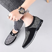 ieftine Saboți și Mocasini Bărbați-mocasini casual pentru bărbați – pantofi respirabili cu model negru și gri, cu cataramă metalică, confortabili și ușori pentru purtarea de zi cu zi