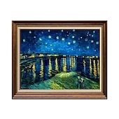 levne Reprodukce slavných obrazů-ruční olejomalba plátno umělecká dekorace na stěnu van Gogh dojem slavný obraz hvězdná obloha nad rhonou pro domácí výzdobu válcovaný bezrámový nenatažený obraz