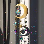 abordables Attrapeurs de rêves-décor d&#039;art mural, lune étoile suncatcher pendentif pendentif en cristal lustre arc-en-ciel créer ornement suspendu tenture murale arbre fenêtre prisme ornement pour chambre bureau à domicile décor de jardin