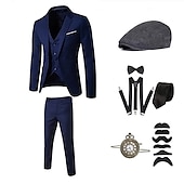 levne oblečení-Klasik Retro Řvoucí 20s Kalhoty Úbory Obleky a blejzry Gentleman Gangster Jednobarevné Pánské Výkon Párty Rande Nákrčník Vrchní deska Kalhoty Celý rok