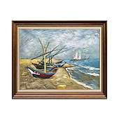 levne Reprodukce slavných obrazů-ruční olejomalba plátno umělecká dekorace na stěnu van Gogh dojem slavný obraz hvězdná obloha nad rhonou pro domácí výzdobu válcovaný bezrámový nenatažený obraz