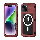 رخيصةأون جرابات آيفون-هاتف غطاء من أجل ايفون 16 iPhone 15 14 Pro Max Plus آيفون 13 برو ماكس ثقيل حقيبة ضد الماء مع ماجسيف حماية كاملة للجسم دعم الشحن اللاسلكي مع رباط المعصم سبائك الألومنيوم الكمبيوتر الشخصي سيليكون