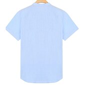 cheap Street-Men&#039;s Cotton Linen Shirt Chinese Collar Shirt Mandarin Collar Shirt Summer Shirt Casual Shirt Beach Shirt Stripe Vacation Casual Black White Light Blue Short Sleeve Grandad Collar Summer Clothing