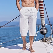 baratos Feriado-Homens Calção Shorts de linho Shorts de verão Shorts de praia Calças Capri Bolsos Com Cordão Cintura elástica Tecido Conforto Respirável Ao ar livre Diário Para Noite Moda Roupa de rua Preto Branco