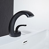 お買い得  クラシカル-ウォーターフォール バスルーム シンク ミキサー 蛇口 デッキ マウント、モノ ウォッシュ 洗面台 シングル ハンドル 洗面器 タップ 洗面所 温水ホースと冷水ホース付き モノブロック ベッセル 水 真鍮 タップ ブラック ホワイト クローム ブラッシング