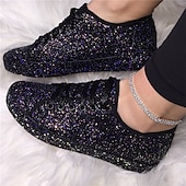 olcso Női tornacipők-Női Tornacipők Bling Bling cipők Fantasy cipők Csillogó cipő Szabadtéri Napi Flitter Lapos Kerek orrú Divat Sportos Alkalmi Csillám PU Fűzős Ezüst Fekete