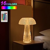 abordables Lámparas de mesa-Lámpara de medusas creativa moderna, lámpara de mesa recargable de cristal, luces nocturnas, atenuador táctil de hongo, lámpara rgb, 16 colores para la decoración de la mesita de noche del hogar,