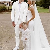 abordables Costumes de mariage-Costumes de plage pour hommes mariés blancs été couleur unie coupe ajustée 2 pièces simple boutonnage à deux boutons