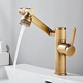 cheap Classical-Foldable Bathroom Sink Mixer Faucet LED Displayer, Vintage 360 Swivel Spout Rotatable Wash Basin Tap, Brass Retro Single Handle One Hole with Cold and Hot Water Hose