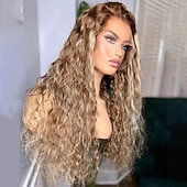 economico Parrucche lace front capelli veri-parrucche bionde vergini brasiliane in evidenza parrucche frontali in pizzo onda d&#039;acqua parrucche frontali in pizzo hd trasparenti per capelli umani