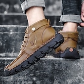 abordables Baskets-bottines en cuir vintage pour hommes – chaussures d&#039;extérieur décontractées à lacets avec semelle antidérapante durable