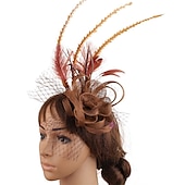 preiswerte Faszinator-Fascinatoren Flachs Kentucky Derby Kirche Cocktail Royal Astcot Elegant Britisch Mit Feder Tüll Kopfschmuck Kopfbedeckung