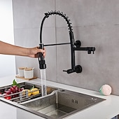 voordelige Uittrekbare sproeiers-aan de muur gemonteerde gootsteenkraan alleen koud water neerklapbare sproeier, 360 draaibare uittrekbare keukenkranen 2 sproeimodus vatwaterkraan goud zwart chroom