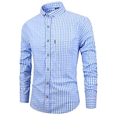 cheap Men&#039;s Button Up Shirts-Men&#039;s Casual Shirt Button Up Shirt Checked Shirts Black Red Deep Blue Light Blue Long Sleeve Plaid Square Neck Vacation Daily Wear Button-Down Clothing Apparel Cotton Fashion Leisure Hawaiian