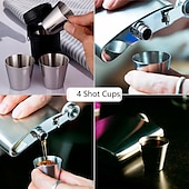 cheap Barware-4 Stainless Steel Shot Cups Drinking Vessel with Black Leather Carrying Case (30ml) Outdoor Camping Travel Unbreakable Metal Shooters for Whiskey Tequila Liquor Great Barware Gift