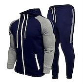 abordables Survêtements de base-Homme Ensemble Survetement Survêtement Ensemble de jogging Noir Blanche bleu marine Gris Col Mao Bloc de couleur Cordon 2 Pièces Sport &amp; Loisir du quotidien Des sports basique Casual Grand et grand