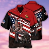 ieftine Model de steag-Ziua Independenței Americane Bărbați Σταυρός Steagul american Soldat Cămașă Camașă cu nasturi Manșon scurt Modă Șic Stradă Designer În aer liber Stradă Zilnic Vară Primăvară Răsfrânt Imprimeu Buton