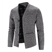 preiswerte Herren Strickjacke-Herren Pullover Strickjacke Fleece Pullover Stricken Strick Feste Farbe V Ausschnitt Stilvoll Täglich Bekleidung Winter Rote Blau XS S M