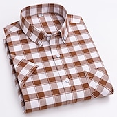 preiswerte Oxford-Hemden für Herren-Herren Oberhemd Gestreiftes Hemd Hemd Oxford Hemd Kariert / Gestreift / Chevron Hochzeit Büro &amp; Karriere Kastanienbraun Hellgelb Hellblau Weiß Langarm Hemdkragen Frühling Sommer Bekleidung Kreuz