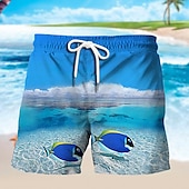 お買い得  オーシャンプリント-男性用 グラフィック 海洋 観賞魚用 スイムトランク スイムショーツ ボードショーツ ミディアムウエスト ハワイアン デザイナー ボヘミアン 祝日 ビーチ ドローストリング メッシュ裏地付き 弾性ウエスト デザイナー 衣類