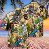 voordelige Vogels &amp; Dieren-Voor heren Papegaai Bladeren Overhemd Hawaiiaans overhemd Aloha-shirt Korte mouw Overhemd Strijkijzer Tropisch Modieus Hawaii Casual Hawaii Feestdagen Zwart Geel Zwart / Bruin S M L