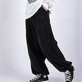 baratos calça casual-Homens Calças de Veludo Calças Calças largas Calça casual Bolsos Perna larga Folgado Côr Sólida Conforto Quente Comprimento total Casual Diário Moda Roupa de rua Ajuste Largo Preto Marron