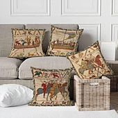 baratos Jogue travesseiros, inserções e capas-Capa de almofada quadrada bayeux medieval dupla 4 peças, capa de almofada quadrada decorativa macia para quarto, sofá da sala, cadeira