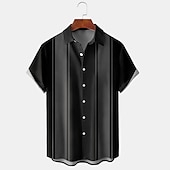 economico camicia da uomo con bottoni-Per uomo Camicia Camicia casual Camicia da Bowling Camicia con Bottoni Nero Vino Rosso Manica Corta A righe Collo ripiegato Vacanza Streetwear Stile Vintage Abbigliamento Poliestere Misto Cotone Moda
