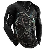 cheap Ghost&amp;Skull-Men&#039;s Graphic Skull Skeleton Henley Shirt Tee Long Sleeve 3D Print Fashion Designer Comfortable Outdoor Casual Daily Spring &amp;  Fall Black Henley Henley T-Shirt