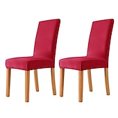 cheap Dining Chair Cover-2 Pcs Dining Chair Cover Burgundy Velvet Stretch Chair Seat Slipcover Spandex with Elastic Bottom Protector for Dining Room Wedding Ceremony Durable Washable