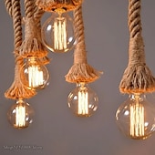 economico Luci Isola cucina-lampada a sospensione in corda di canapa vintage 1 testa 1,5 metri base e26/e27, lampada a sospensione in corda di canapa retrò lampada da soffitto vintage stile retrò per illuminazione bar ristorante sala da pranzo ， lampadina non inclusa