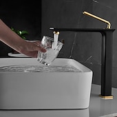 cheap Classical-Basin Sink Mixer Faucet Brass, Tall/Short Bathroom Tap Single Handle One Hole Deck Mounted with Cold Hot Hose Bath Taps Vessel Water Tap