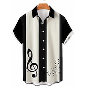 preiswerte Herren Bowling-Shirt-Herren Noten Hemd Bowlinghemd Knopfhemd Kurzarm Sport Mode Streetwear Lässig Täglich Wochenende Sommer Frühling Umlegekragen Druck Button-Down Schwarz / Weiß Schwarz Weiss + schwarz Weiß Orange