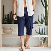 baratos Feriado-Homens Calção Shorts de linho Shorts de verão Shorts de praia Calças Capri Bolsos Com Cordão Cintura elástica Tecido Conforto Respirável Ao ar livre Diário Para Noite Moda Roupa de rua Preto Branco