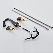 abordables Trous multiples-robinet mitigeur d&#039;évier de salle de bain répandu, robinets de lavabo montés sur le pont à 3 trous et 2 poignées en laiton avec tuyau d&#039;eau chaude et froide, robinet d&#039;eau de cuve