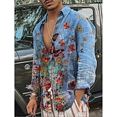 economico Stampa animal-Per uomo Farfalla Piume Camicia Camicia con bottoni Manica lunga Di tendenza Streetwear Originale Esterno Informale Giornaliero Autunno inverno Collo ripiegabile Stampa Bottone giù Rosso / Bianco