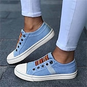 cheap Women&#039;s Sneakers-Women&#039;s Casual Slip-On Canvas Sneakers – Lightweight and Breathable Low-Top Shoes with Multicolor Striped Accent