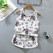 tanie Zestawy-2 elementy Brzdąc Dla chłopców Tank top i spodenki Strój Zwierzę Kreskówki Bez rękawów Bawełna Ustawić Na zewnątrz Moda Codzienny Lato Wiosna 3-7 lat Niebieski dinozaur Pióro Samochód