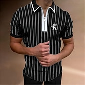 abordables Polo clásico para hombre-Hombre Camiseta de golf Polo Calle Casual Cremallera de un cuarto Manga Corta Moda Casual A Rayas Bordado Cremallera Primavera verano Ajuste regular Negro / Gris Vino Azul Real Camiseta de golf