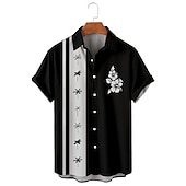 preiswerte Herren Bowling-Shirt-Herren Hemd Sommerhemd Lässiges Hemd Kurzarm Modisch 1950s Brautkleider schlicht Urlaub Täglich Ausgehen Sommer Umlegekragen Bedruckt Schwarz Weiß Gelb Blau Dunkelblau