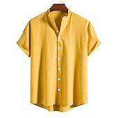economico camicia da uomo con bottoni-Per uomo Camicia con colletto cinese Camicia con colletto alla coreana Camicia Estiva Camicia casual Camicia da Spiaggia Camicie a righe A righe Vacanza Streetwear Nero Bianco Giallo Verde chiaro